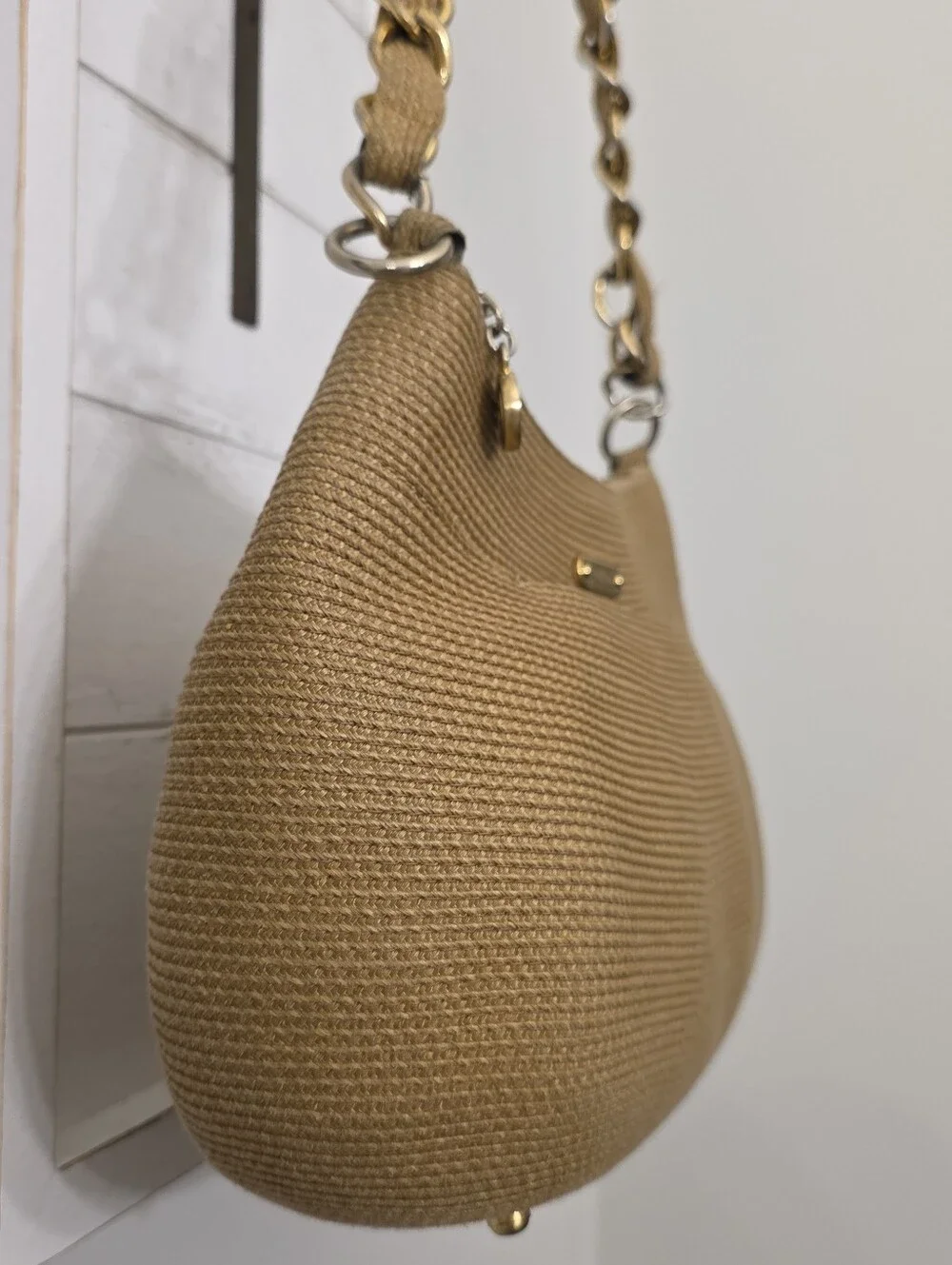 Eric Javits Raffia Chainlink Tan Woven Shoulder Bag